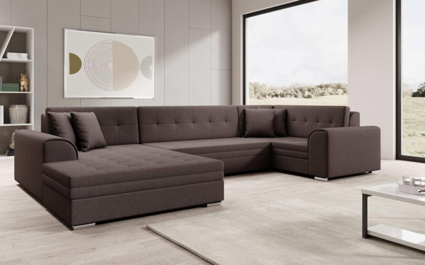 Designer Sofa Velio mit Schlaffunktion Stoff Dunkelbraun Links Bild 3