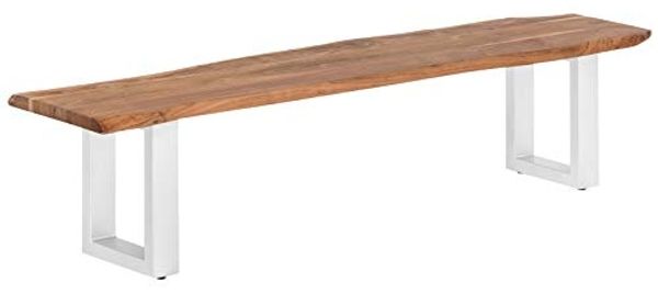 Sitzbank Holzbank Massivholzbank Akazie 160x40 cm mit Metallbeinen weiß Baumkante Esszimmerbank Bullwer massivum braun Industrial-Stil