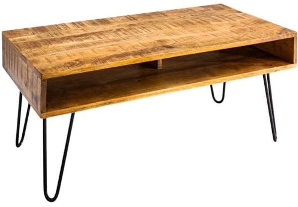 riess-ambiente Couchtisch SCORPION 100cm natur / schwarz, Wohnzimmer · Massivholz · Metall · eckig · Fach · Hairpin Legs · Retro