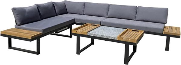 Lounge-Gruppe MERIDA: Aluminium, Akazie, Granit-Tisch, 3-teiliges Set