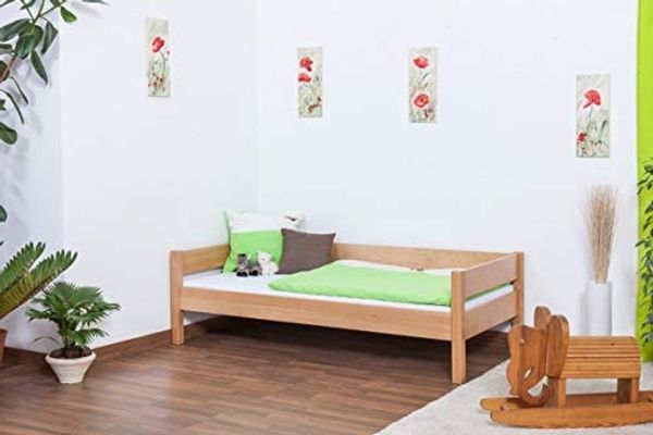 Einzelbett/Gästebett Benedikt Buche Vollholz massiv Natur inkl. Rollrost - 90x200 cm