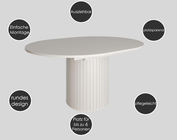 designimpex Esstisch Design Esstisch DO-9 rund Küchentisch Ausziehtisch Esszimmertisch oval, Esstisch, Esszimmertisch, Tisch, Ausziehtisch, Küchentisch, Esszimmer Bild 5