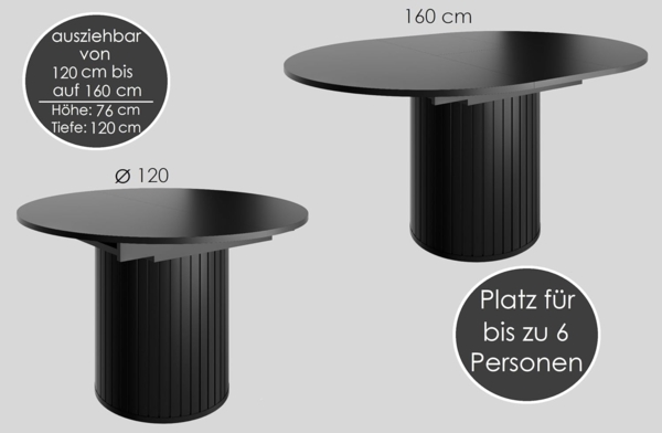 designimpex Esstisch Design Esstisch DO-9 rund Küchentisch Ausziehtisch Esszimmertisch oval, Esstisch, Esszimmertisch, Tisch, Ausziehtisch, Küchentisch, Esszimmer Bild 4