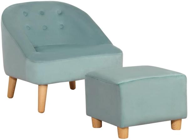 HOMCOM Sessel Kindermöbel, Kinderzimmer, Samtoptik Eukalyptusholz Grün (Kindersessel, 2-St, Kindersofa), 51L x 51B x 50H cm