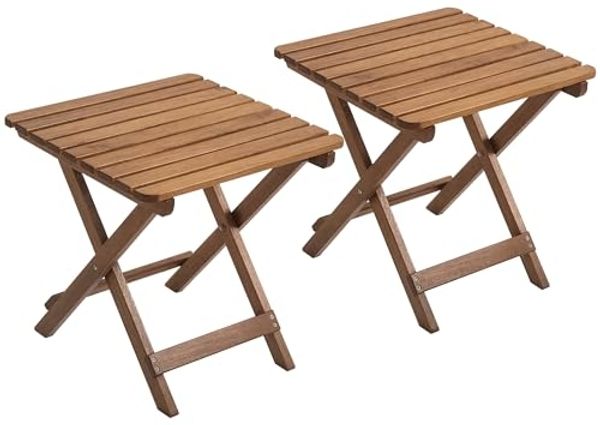 Outsunny Gartentisch Beistelltisch Outdoor, 2er-Set klappbrer Holztisch aus Holz (Campingtisch, 2-St, Klapptisch), für Garten, Balkon, Teak, 45 x 45 x 45 cm