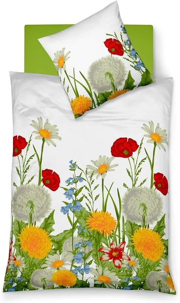Traumschlaf Mako-Satin Bettwäsche Milano Wildblumenwiese weiß|135x200 cm + 80x80 cmTraumschlaf Mako-Satin Bettwäsche Milano Wildblumenwiese weiß