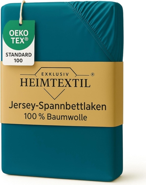 EXKLUSIV HEIMTEXTIL Marke Jersey Spannbettlaken 120 x 200 cm Petrol 100% Baumwolle Öko - Tex Zertifiziert Bed-Sheet Bettlaken Spannbetttuch Topper Leinentuch