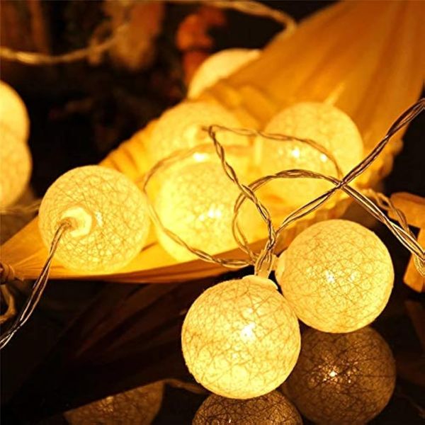 LED Lichterkette Baumwollkugeln Batteriebetrieben, 3,3m 20er Cotton Ball Lichterketten Kugeln Nachtlicht für Weihnachten, Hochzeit, Party, Zimmer, Wohnheim, Innen Deko