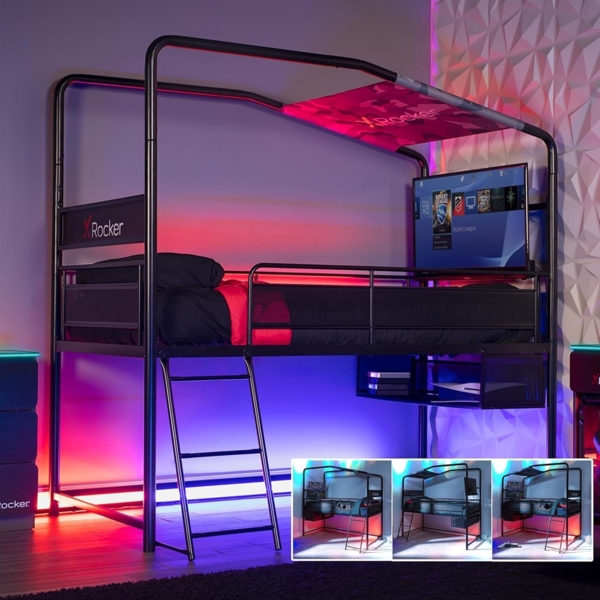 X Rocker Midsleeper Contra Gaming-Bett mit TV-Halterung für Kinder & Jugendliche - schwarz