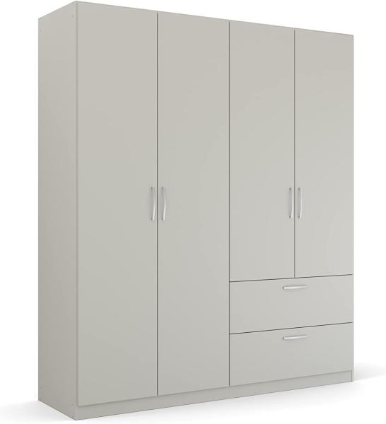 Rauch Möbel Pure by Quadra Spin Schrank Drehtürenschrank, Grau, 4-trg, inkl. 2 Kleiderstangen, 2 Einlegeböden, 2 Schubkästen, BxHxT 181x210x54 cm