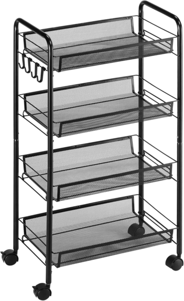 HOMCOM Servierwagen abnehmbar, mit 4 Ebene, Haken, Griff, Bremsen, (Aufbewahrungswagen, 1 St, Küchenwagen), für Küche, Wohnzimmer, Stahl, Schwarz