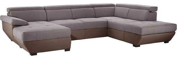 Mivano U-Form-Schlafsofa Speedway, Moderne Wohnlandschaft mit Bett, Stauraum und verstellbaren Kopfteilen, 332 x 79 x 222, Zweifarbiger Bezug, Grau/Braun