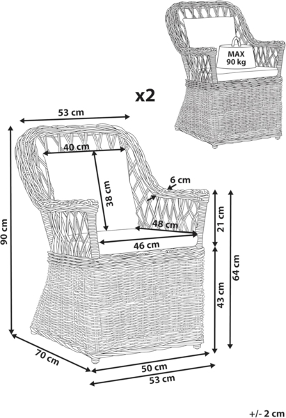 Gartensessel 2er Set MAROS II Rattan Natürlich Bild 3