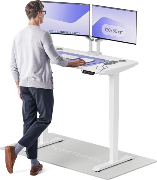 Höhenverstellbarer Schreibtisch - Höhenverstellbar Elektrisch mit Flüsterleisem Dual-Motor & Touchscreen - Hohe Tragfähigkeit - Stehtisch von Desktronic, Weiß + Weiß, 120x60 cm