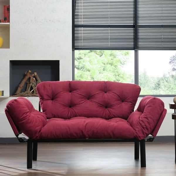 Divano letto 2 posti Zeeusis, Sofà trasformabile, Divanetto per ospiti, Poltrona letto contenitore, 155x70 h85 cm, Rosso