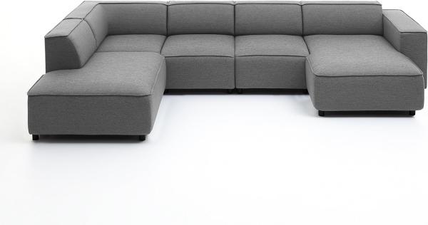 Atlantic Home Collection BULKY Wohnlandschaft Ecksofa, Récamière links, Stoff, hellgrau, 195 x 324 x 70 cm