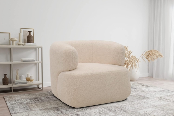 DOMO. collection Sessel 800012, Polstersessel, organische Form, gepolsterte Rückenlehne, Rücken in Oberstoff, Armsessel, Cocktailsessel, Loungesessel, 90 x 86 x 71 (BxTxH), creme