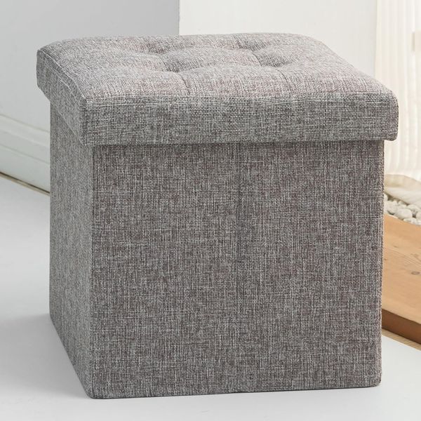 Oak & Tea Sitzhocker mit Stauraum, Hocker mit Stauraum, Sitzwürfel Klappbar, Aufbewahrungsbox Hocker, Kleine Sitzbank, Ottomane Sofa Fußhocker, für Wohnzimmer, Schlafzimmer, 30 x 30 x 30 cm, Braungrau