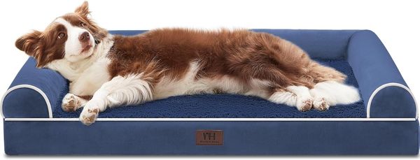 WESTERN HOME Hundebett Grosse Hunde, Mittelgroße Hunde, Orthopädisch, Abwaschbar, Mit Rand Navyblau L L 91 x B 68 x H 16.5 cm