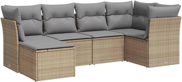 vidaXL 6-tlg. Garten-Sofagarnitur mit Kissen Beige Poly Rattan 3249788