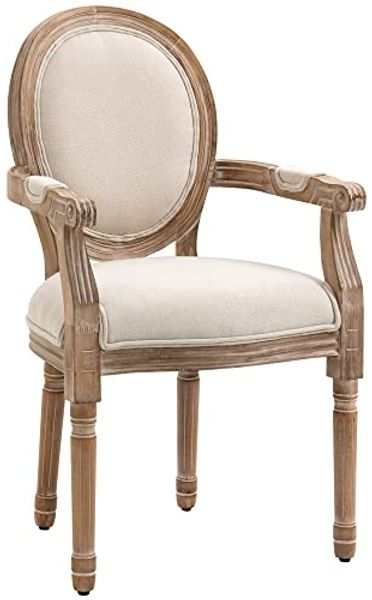 HOMCOM Esszimmerstuhl Küchenstuhl mit Leinenoptik, Armlehnstuhl mit Rückenlehne (Essstuhl, 1 St), Cremeweiß 56 x 56 x 96 cm