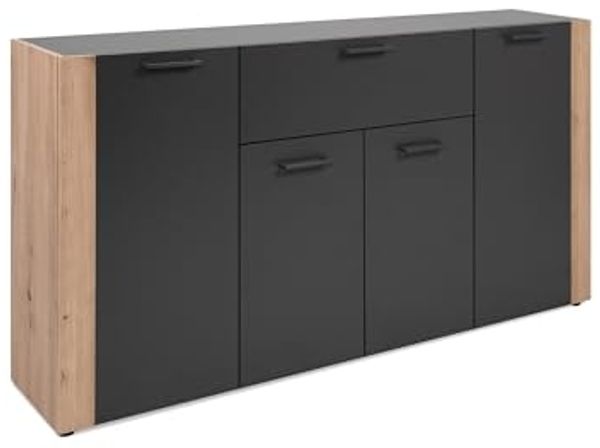 Sideboard >Cento< in anthrazit / Dekor Artisan Oak - 162x83x34,5cm (BxHxT)