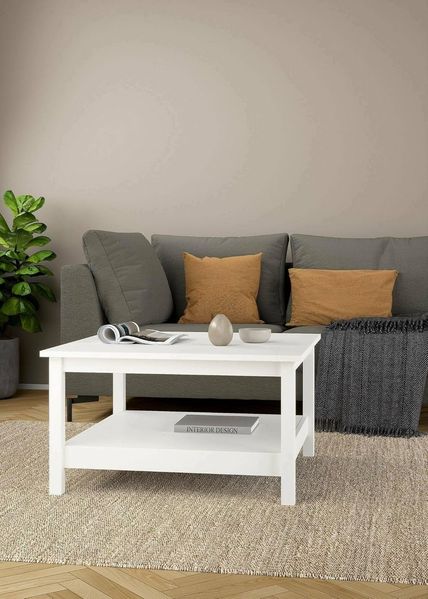 Dmora - Wohnzimmertisch Leonie, Niedriger Wohnzimmertisch, Kaffeeregal, Couchtisch für Sofa, 81x81 h45 cm, Weiß