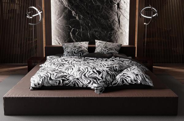 Moderne Mako Satin Wende Bettwäsche Zebra Muster schwarz weiß 240x220 + 2 x 80 x 80