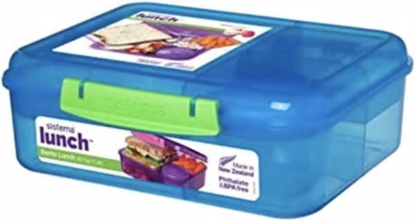 Lunchbox „Bento“ von Sistema - zum Mitnehmen mit Frucht/Joghurt-Becher, 1,65 l, plastik, Mehrfarbig, 18.5 x 21.8 x 7.7 cm