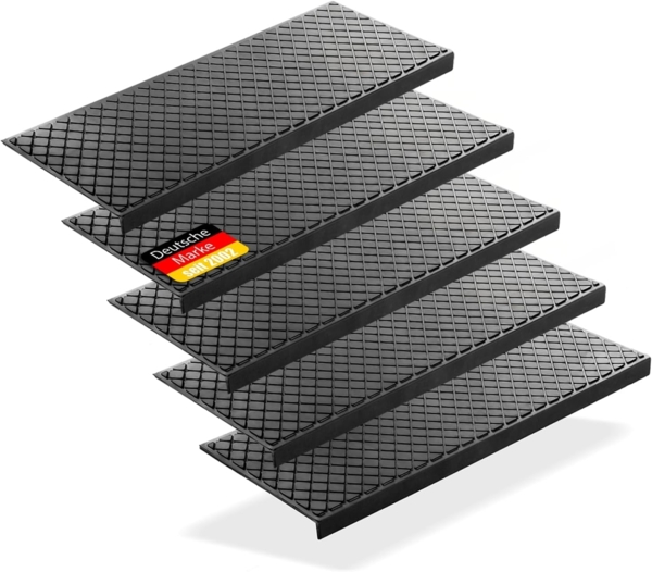 BigDean 4 Stück Stufenmatten aus Gummi – 75 x 25 cm – Outdoor Treppenstufenmatten – Anti Rutsch Gummimatten Karo Design