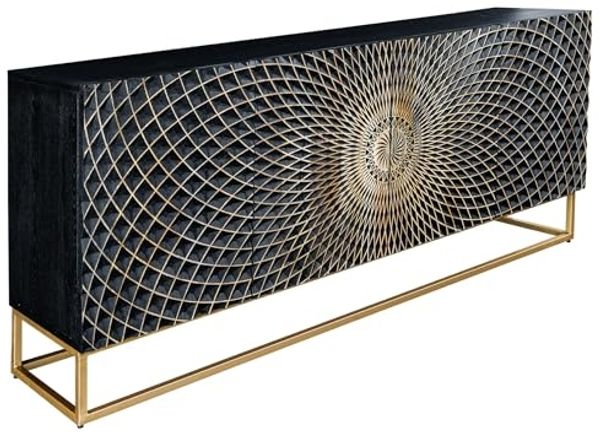 riess-ambiente Sideboard ILLUSION 180cm schwarz / gold (Einzelartikel, 1 St), Massivholz · Metall · Stauraum · Front Design · handmade · Wohnzimmer