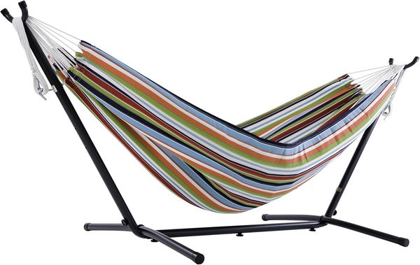 Vivere C8SUNC Sunbrella®-Hängematte mit Gestell Carousel Confetti (8 Fuß), 265 x 112 x 104 cm