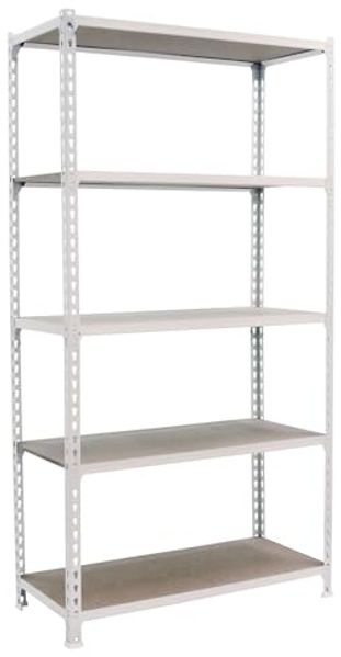 Simonrack Schwerlastregal, Lagerregal, 180 x 90 x 30 cm, Metallregal, Kellerregal, Biegestelle 150 kg, 5 Holzfachböden, Weiss/Holz - Maderclick