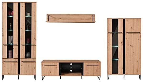 Homestyle4U Wohnzimmer-Set Modern, Eiche/Holz