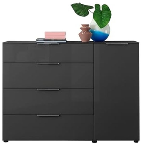 Stella Trading Kommode SANTORIN Anthrazit mit Glasfront, 135 x 99 x 40 cm (B/H/T), Holzwerkstoff