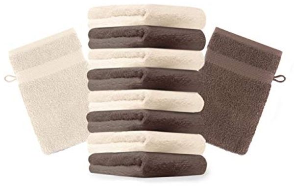 Betz Waschhandschuh 10 Stück Premium 16x21 cm Farbe nussbraun und beige, (Set, 10-St)