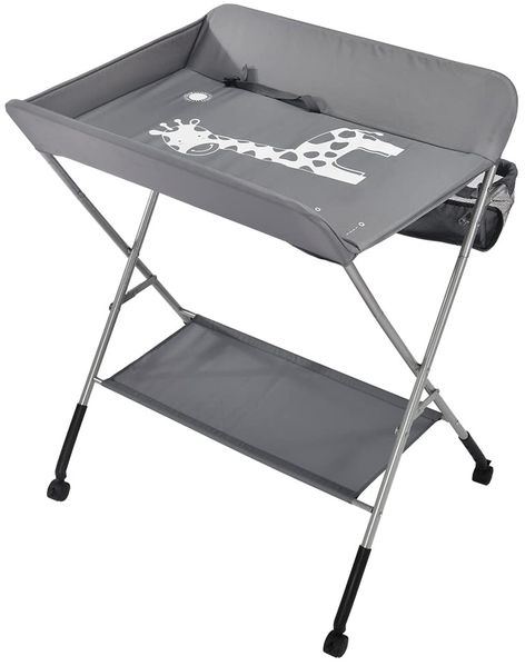 Klappbarer Wickelkommode mit Aufbewahrungskorb - Für das Neugeborene Kleidung und Windeln Wechseln - Tragbarer Wickeltisch mit 4 Räder, Höhenverstellbar, 25 kg Max (80 * 65 * 99cm, Grau)