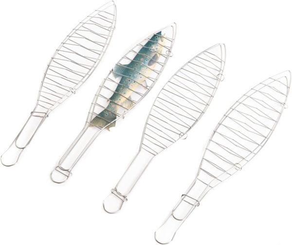 TrendLine Fischbräter 4er-Set Edelstahl 42 cm Fischhalter Fischwender Fischgrill