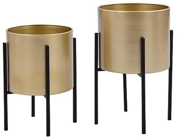 Vente-unique - EDMEE Floral decor Metall SchwarzGold - B 23 cm25 cm x H 35,5 cm39 cm x L 23 cm25 cm