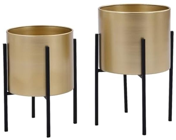 Vente-unique - EDMEE Floral decor Metall SchwarzGold - B 23 cm25 cm x H 35,5 cm39 cm x L 23 cm25 cm