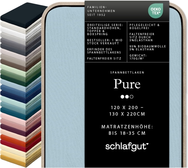 Schlafgut Spannbettlaken PURE Bio-Baumwolle mit Elasthan, dehnbar blickdicht, straff, Bettlaken, Jersey, Gummizug: rundum, (1 Stück), Laken für Matratzen bis 30cm Höhe, in 90x200, 140x200 oder 180x200 cm