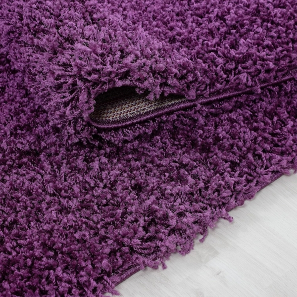HomebyHome Teppich Rund Hochflor 120 cm Rund - Shaggy Runder Teppich Wohnzimmer Violett Extra Weich und Flauschig - Waschbarer Langflor Teppiche für Schlafzimmer, Küche, Flur - Carpet, Halı, Kilim Bild 4