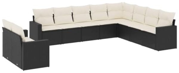 vidaXL 10-tlg. Garten-Sofagarnitur mit Kissen Schwarz Poly Rattan 3251503