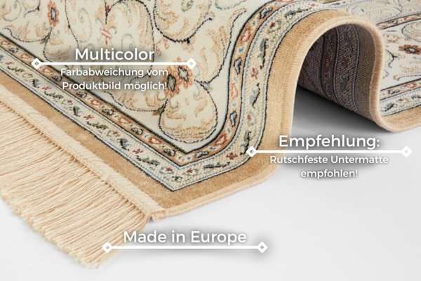 Orientalischer Samt-Teppich Fransen Antik Negar Creme 195x300 cm Bild 4