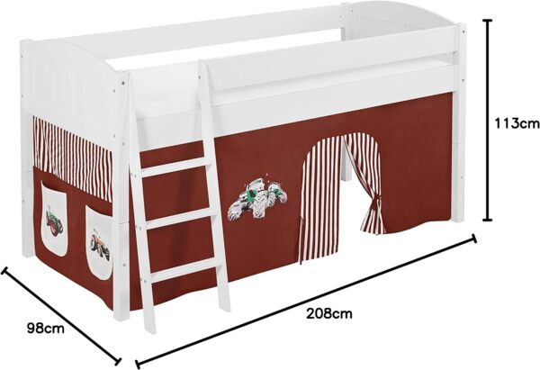 Lilokids 'Ida 4106' Spielbett 90x200 cm, Trecker Braun Beige, Kiefer massiv, mit Vorhang Bild 2