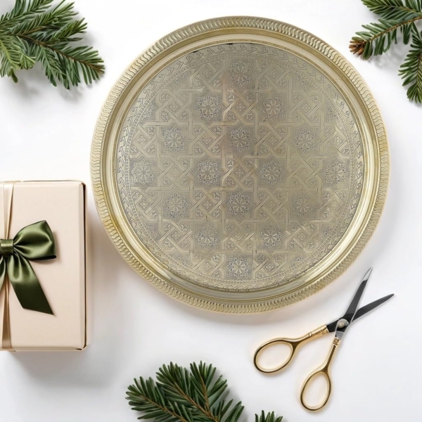 Marrakesch Orient & Mediterran Interior Dekotablett Orientalische Deko Tablett Serviertablett Kerzentablett Gold 28cm, Handarbeit Bild 7