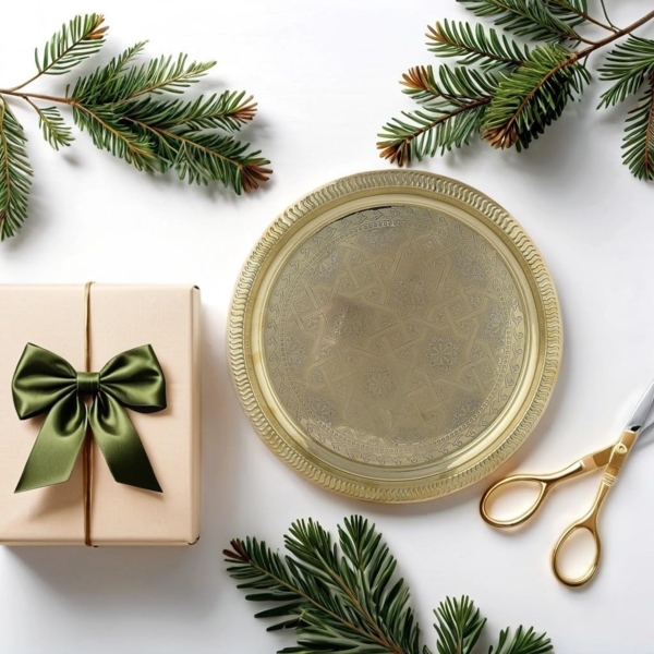 Marrakesch Orient & Mediterran Interior Dekotablett Orientalische Deko Tablett Serviertablett Kerzentablett Gold 28cm, Handarbeit Bild 3