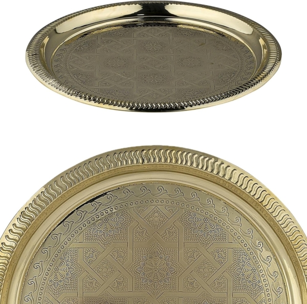 Marrakesch Orient & Mediterran Interior Dekotablett Orientalische Deko Tablett Serviertablett Kerzentablett Gold 28cm, Handarbeit Bild 6