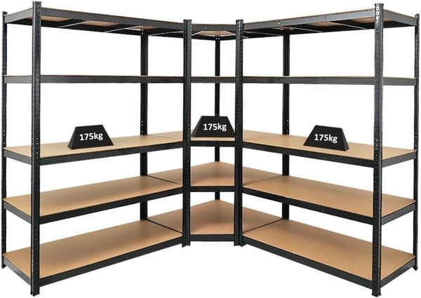 PROREGAL Mega Deal Eckregal Ragnar 1x: 180 x 90 x 60 cm | Taurus 2X: 180 x 120 x 60 cm Schwarz Fachlast 175kg, Kellerregal, Steckregal, Garagenregal, Lagerregal
