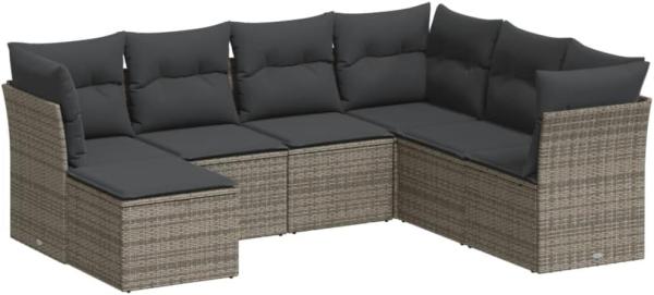 vidaXL 7-tlg. Garten-Sofagarnitur mit Kissen Grau Poly Rattan 3249829